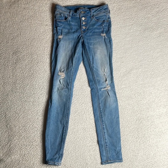 Old Navy Denim Jeans Rockstar Super Skinny Button Fly Size 0 - Picture 1 of 9